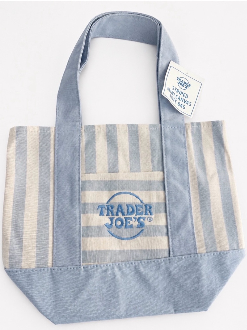 Trader Joe's Mini Pastel Stripe
Canvas Tote Bag Limited Edition
in blue